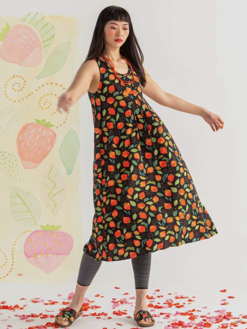 Gudrun Sjödén Strawberry Print Organic Cotton Sleeveless Knit Dress Nordic Art M